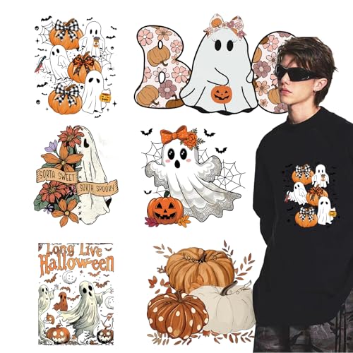 Halloween-Geist zum Aufbügeln, Kürbisschleife, 6 Bögen, zum Aufbügeln, Herbstblumen, Wärmetransfer-Vinyl-Designs, niedlicher Aufkleber zum Aufbügeln für Hut, Damen und Herren, T-Shirt, Kissen Halloween-Geist zum Aufbügeln, Kürbisschleife, 6 Bögen, zum Aufbügeln, Herbstblumen, Wärmetransfer-Vinyl-Designs, niedlicher Aufkleber zum Aufbügeln für Hut, Damen und Herren, T-Shirt, Kissen von SWEKKE