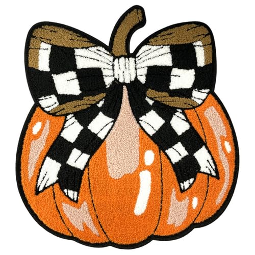 Halloween-Kürbis-Aufnäher zum Aufbügeln, karierte Chenille-Stickerei, zum Aufnähen auf Aufkleber, Applikation für DIY, Handwerk, T-Shirt, Kleidung, Jacken, Rucksäcke, Jeans, Party-Dekorationen von SWEKKE