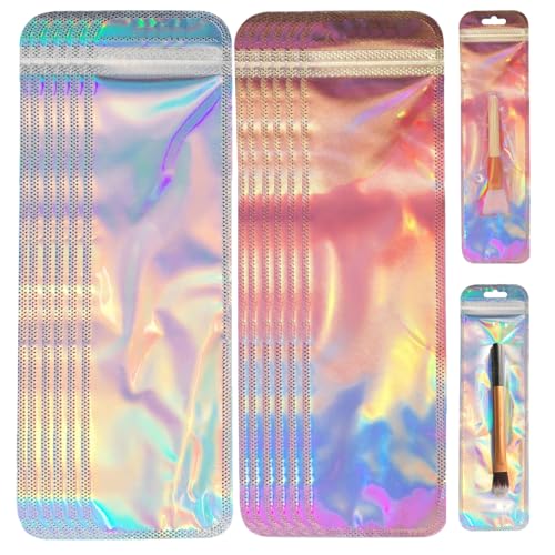 Holografische Verpackungsbeutel, 22 x 5,5 cm, wiederverschließbare Folienbeutel, geruchsdicht, Mylar-Beutel, Stiftbeutel zum Verpacken von Schmuck, Make-up-Pinseln, Süßigkeiten, 200 Stück von SWENSENLin