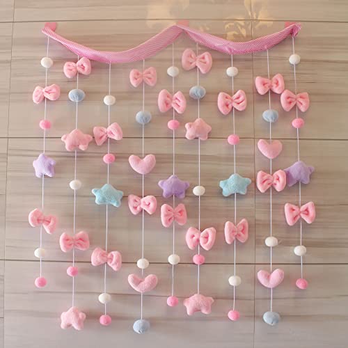 SWEXURY Kawaii Türvorhänge Mädchen Schlafzimmer Wandbehang Dekor Niedliche Flauschige Stern Bowknot Pentagramm Girlande Tür Strings Kinderzimmer Vorhang für Babyzimmer (Stangentasche, Rosa Stern) von SWEXURY