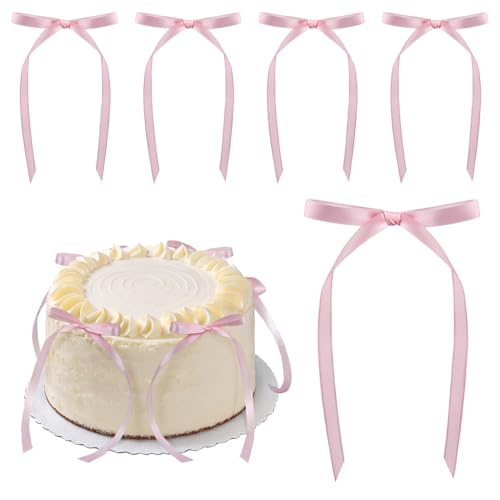 SWKJ 20 Stück Schleifen-Kuchenaufsätze, wiederverwendbar, niedliche Schleifenbänder, Jubiläumskuchendekorationen, Dekorationen für Babyparty, Jahrestag, Geburtstag und Hochzeitsfeier (Rosa) von SWKJ