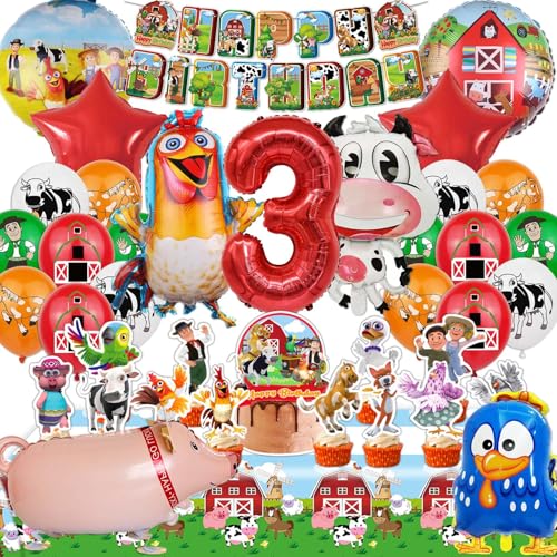 SWOKKTS Bauernhof Geburtstag Deko 3 jahre, Luftballon Geburtstag 3 jahre, Bauernhof Deko Mädchen Jungen Kindergeburtstag mit Ballon und Tortendeko Banner (Bauernhof Party Deko) von SWOKKTS