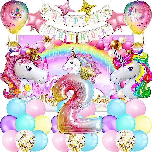 SWOKKTS Einhorn Geburtstagsdeko 2 Jahre Set für Mädchen, Kindergeburtstag Deko, Luftballons Helium (Ballons 2. Geburtstag) von SWOKKTS