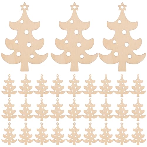 SWOOMEY 40 Stück Weihnachtsbaum-Ausschnitte aus Holz: Blanko-Ausschnitte zum Bemalen – Rustikale, unbehandelte Holzscheiben für Weihnachtsdekorationen und zum Basteln von SWOOMEY