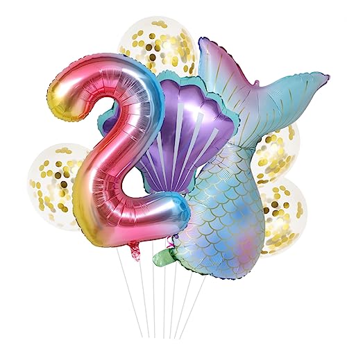 SWOOMEY 8 Stk Einjähriger Ballon anzug zahlen seidenband baby mädchen bday dekorationen Anzahl Latexballons Kinderkoffer Baby-Kit Luftballons in Meerjungfrauenform Ozean Hülse von SWOOMEY