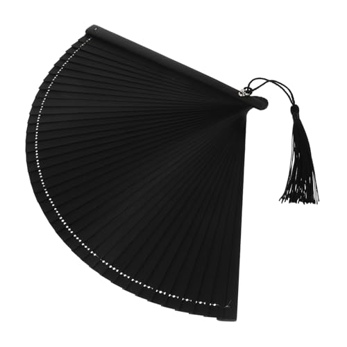 SWOOMEY Antiker Faltbarer Handfächer mit Quaste und Tragetasche Schwarzer Vintage Fächer für Tanz Dekoration und Fotografie Tragbar und Leicht Handtasche Passend von SWOOMEY