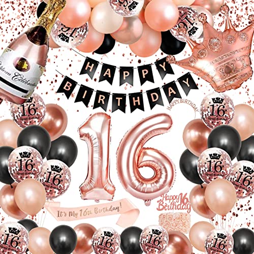 16. Geburtstag Dekorationen Mädchen, SWPEED Rosegold Schwarz Deko Set 16th Ballons Happy Birthday Banner Girlande Konfetti luftballon Frauen Mädchen Geburtstag Deko 16 Geburtstag Party Deko Supplies 16. Geburtstag Dekorationen Mädchen, SWPEED Rosegold Schwarz Deko Set 16th Ballons Happy Birthday Banner Girlande Konfetti luftballon Frauen Mädchen Geburtstag Deko 16 Geburtstag Party Deko Supplies von SWPEED