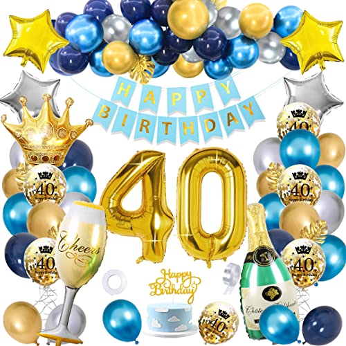 40 Geburtstag Männer Blau Gold, SWPEED Deko 40 Geburtstag Mann, 40 Geburtstag Deko Frauen Geburtstagsdeko, 40. Geburtstag kits mit Navy Blau Silber Gold luftballons, Gold Konfetti luftballons von SWPEED