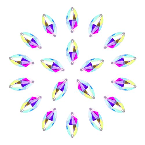 SWTHONY 13 x 22 AB Strasssteine in Pferdeaugenform zum Aufnähen, 40 Stück Kristallglas-Edelsteine, versilbert, flache Rückseite, Juwelen mit 2 Löchern für Bastelarbeiten, Kleidung, Stoff SWTHONY 13 x 22 AB Strasssteine in Pferdeaugenform zum Aufnähen, 40 Stück Kristallglas-Edelsteine, versilbert, flache Rückseite, Juwelen mit 2 Löchern für Bastelarbeiten, Kleidung, Stoff von SWTHONY