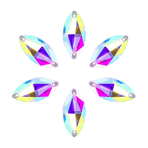 SWTHONY 15 x 32 AB Strasssteine in Pferdeaugenform zum Aufnähen, 24 Stück Kristallglas-Edelsteine, versilbert, flache Rückseite, mit 2 Löchern für Bastelarbeiten, Kleidung, Stoff SWTHONY 15 x 32 AB Strasssteine in Pferdeaugenform zum Aufnähen, 24 Stück Kristallglas-Edelsteine, versilbert, flache Rückseite, mit 2 Löchern für Bastelarbeiten, Kleidung, Stoff von SWTHONY