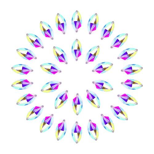 SWTHONY 9 x 18 AB Strasssteine in Pferdeaugenform zum Aufnähen, 72 Stück Kristallglas-Edelsteine, versilbert, flache Rückseite, Juwelen mit 2 Löchern für Bastelarbeiten, Kleidung, Stoff SWTHONY 9 x 18 AB Strasssteine in Pferdeaugenform zum Aufnähen, 72 Stück Kristallglas-Edelsteine, versilbert, flache Rückseite, Juwelen mit 2 Löchern für Bastelarbeiten, Kleidung, Stoff von SWTHONY