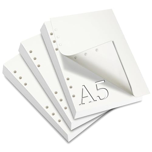 SWTYExt 3 Packungen A5 Nachfüllpapier Blanko, 180 Blätter 6 Löcher A5 Nachfüllbare Refill Paper A5 Papier Nachfülleinlagen Ringbucheinlagen für A5 Notizbuch Skizze Tagbuch Malerei Bullet Journal von SWTYExt