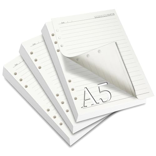 SWTYExt A5 Nachfüllpapier Liniert, 3 Packungen A5 Papier Nachfüllbar Notizpapier 180 Blätter 6 Löcher A5 Papier Nachfüllbare Refill Ringbucheinlagen für A5 Notizbuch Skizze Tagbuch Bullet Malerei von SWTYExt