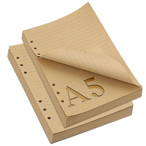 SWTYExt A5 Nachfüllpapier Liniert 160 Blatt/320 Seiten Ringbuch A5 Nachfüllbar Kraftpapier A5 Papier 6 Loch Ringbucheinlagen 2 Pack Nachfüllbar Notizpapier Refill Paper für Notizbuch Skizze Tagbuch von SWTYExt