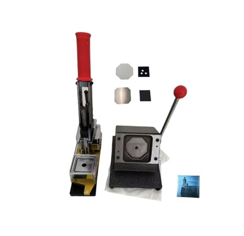 SWVYDC Buttonmaschine Button Badge Press Maschine Maschinensatz zur Herstellung quadratischer Kühlschrankmagnete aus Stahl mit 100-teiligem Materialsatz von SWVYDC