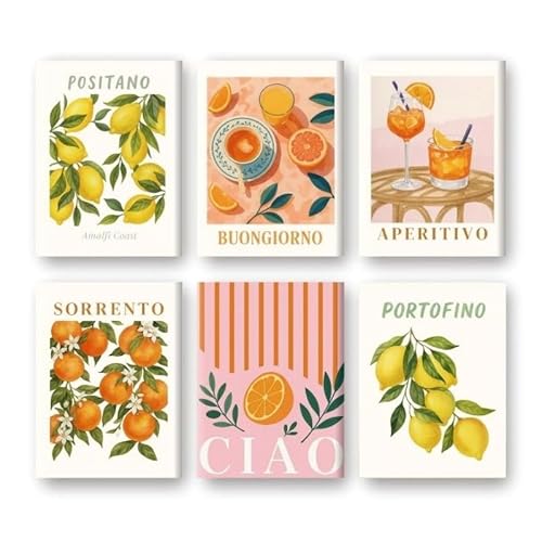 SWZEC Malen nach Zahlen – 6 Mini-Gemälde | Italienisches Obst- und Getränke-Set(MPB108,mit Rahmen) von SWZEC