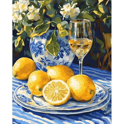 SWZEC Malen nach Zahlen - Zitrone und Wein 40x50CM(mit Rahmen) von SWZEC