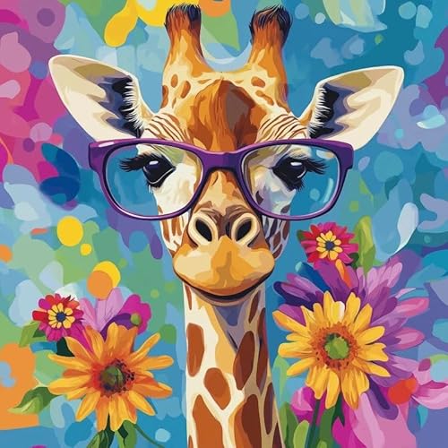 SWZEC Malen nach Zahlen mit Rahmen - Coole Giraffe mit Blumen - Diy-malennachzahlen(ohne Rahmen) von SWZEC