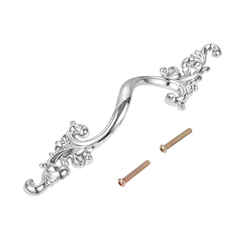 Möbelgriff Schrankgriff Vintage Griff Antike Bronze/Silber Pull Flower Wave-Knopf 64/96mm Loch Legierung Dekor Küche/Bad Möbel Hardware mit Schraube (Color : Silver 96mm Hole) von SXHRR