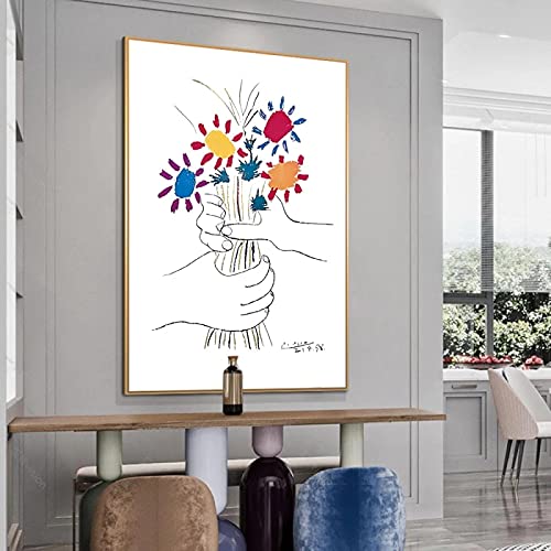 Picasso Blumenstrauß der Freundschaftsblumen Leinwand Gemälde Abstrakte Kunst Poster und Drucke Wandkunst Bilder für Wohnkultur 50x70cm Rahmenlos von SXKJ