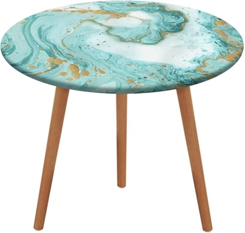 SXQCKJ Runde Tischdecken, Dunkelroter Marmor, Elastischer Rand, Waschbare Polyester Tischdecke für Wohnzimmer, Terrasse(Cyan+Gold Marble,40" (Round)) von SXQCKJ