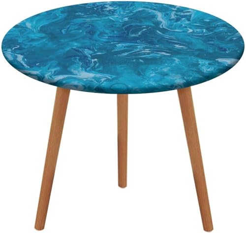 SXQCKJ Runde Tischdecken, Dunkelroter Marmor, Elastischer Rand, Waschbare Polyester Tischdecke für Wohnzimmer, Terrasse(Dark Blue Marble,52" (Round)) von SXQCKJ