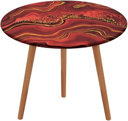 SXQCKJ Runde Tischdecken, Dunkelroter Marmor, Elastischer Rand, Waschbare Polyester Tischdecke für Wohnzimmer, Terrasse(Dark Red Marble,44" (Round)) von SXQCKJ