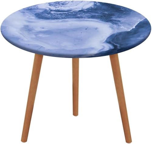SXQCKJ Runde Tischdecken, Dunkelroter Marmor, Elastischer Rand, Waschbare Polyester Tischdecke für Wohnzimmer, Terrasse(Deep Blue White Marble,52" (Round)) von SXQCKJ