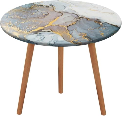 SXQCKJ Runde Tischdecken, Dunkelroter Marmor, Elastischer Rand, Waschbare Polyester Tischdecke für Wohnzimmer, Terrasse(Gold Grey Marble,28" (Round)) von SXQCKJ