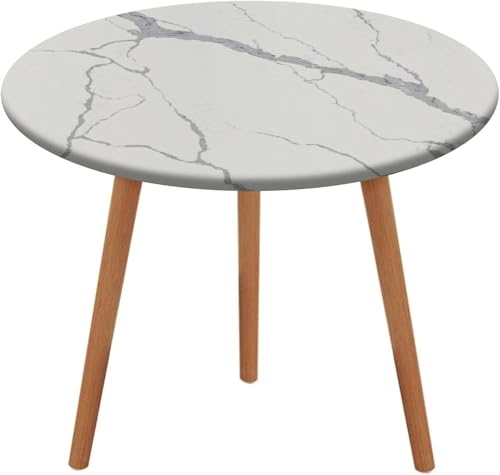 SXQCKJ Runde Tischdecken, Dunkelroter Marmor, Elastischer Rand, Waschbare Polyester Tischdecke für Wohnzimmer, Terrasse(Gray White Marble,36" (Round)) von SXQCKJ