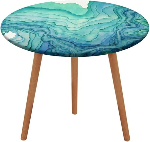SXQCKJ Runde Tischdecken, Dunkelroter Marmor, Elastischer Rand, Waschbare Polyester Tischdecke für Wohnzimmer, Terrasse(Green Marble-3,48" (Round)) von SXQCKJ