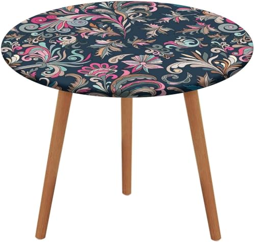SXQCKJ Runde Tischdecken mit Boho Blumenmotiv, Vintage Blumenmuster, Elastischer Rand, Waschbare Polyester Tischdecke für Familienfeiern und Feste(44" (Round)) von SXQCKJ
