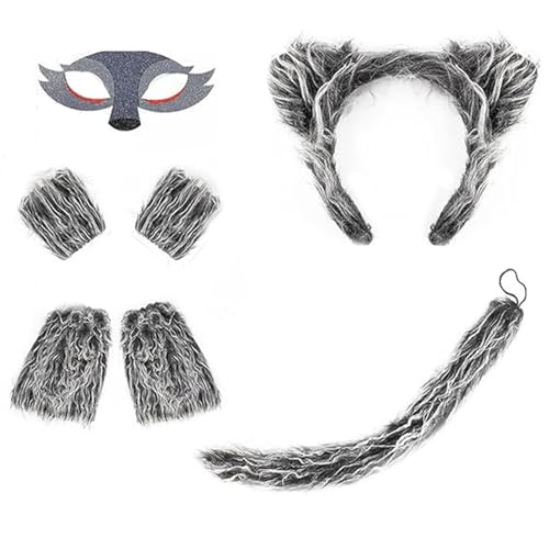 Elegantes Wolfskostüm-Zubehör für Kinder und Erwachsene, robustes Woll-Ohren- und Schwanz-Set für Geburtstagsparty, Halloween-Outfit Elegantes Wolfskostüm-Zubehör für Kinder und Erwachsene, robustes Woll-Ohren- und Schwanz-Set für Geburtstagsparty, Halloween-Outfit von SXRQ