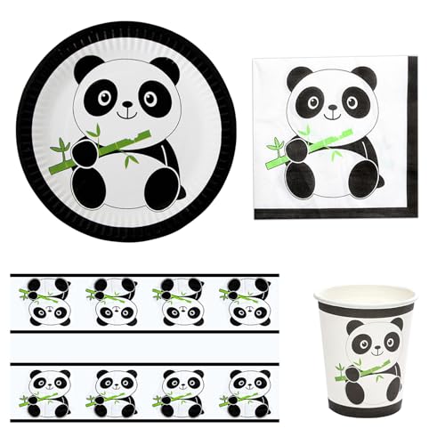 Lustige Pandas Geburtstagsdekorationen für Gäste Geschirr Zubehör Cartoon Tier Thema Party Supplies von SXRQ