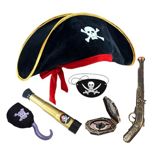 Piraten-Ausrüstung für Kinder mit Totenkopf-Druck, Kostüm, Hut und Augenbinde, Cosplay-Zubehör, Halloween-Piraten-Outfit Piraten-Ausrüstung für Kinder mit Totenkopf-Druck, Kostüm, Hut und Augenbinde, Cosplay-Zubehör, Halloween-Piraten-Outfit von SXRQ