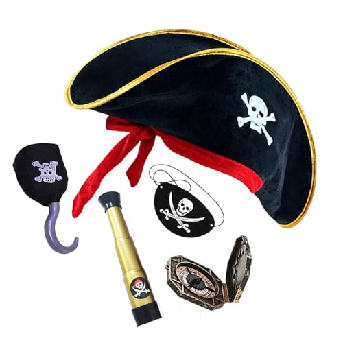 Piraten-Ausrüstung für Kinder mit Totenkopf-Druck, Kostüm, Hut und Augenbinde, Cosplay-Zubehör, Halloween-Piraten-Outfit Piraten-Ausrüstung für Kinder mit Totenkopf-Druck, Kostüm, Hut und Augenbinde, Cosplay-Zubehör, Halloween-Piraten-Outfit von SXRQ
