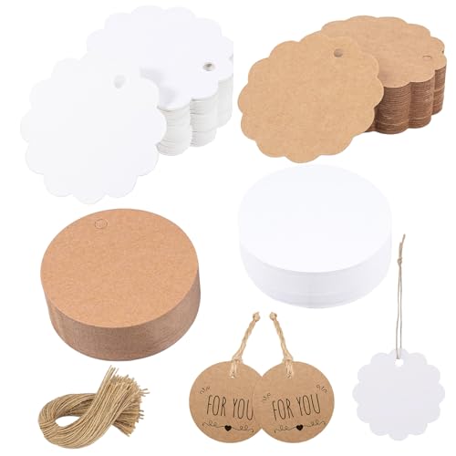 250 Stück Geschenkanhänger, Kraftpapier Etiketten zum Beschriften Anhänger Papier Kärtchen zum Beschriften für Geschenkverpackung Hochzeit Handmade(Braun Weiß) von SXTDKMJ