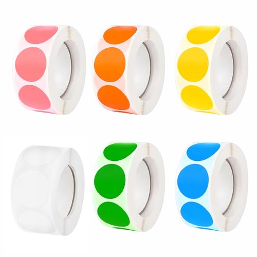 3000 Stück 25mm Klebepunkte Bunt, Punkt Aufkleber Markierungspunkte Farbige Runde Etiketten Selbstklebende Sticker Klebeetiketten für Schule Büro DIY (500 Stück/Rolle) von SXTDKMJ
