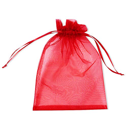 SXUUXB 100 Stück Organzabeutel 16x22cm(6.2x8.6 Zoll), Organza Geschenk Schmuck Beutel Wrap Drawstring Taschen für Hochzeits Bevorzugungs Geburtstagsfeier Festival Geschenk Dekoration (Rot) von SXUUXB