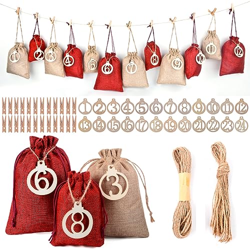SXUUXB 24 Stück Adventskalender zum Befüllen Stoff, Weihnachtskalender DIY Jutesäckchen Adventskalender Säckchen Kinder, Digitale Hängeetikette aus Holz für Adventskalender zum Selber Befüllen SXUUXB 24 Stück Adventskalender zum Befüllen Stoff, Weihnachtskalender DIY Jutesäckchen Adventskalender Säckchen Kinder, Digitale Hängeetikette aus Holz für Adventskalender zum Selber Befüllen von SXUUXB
