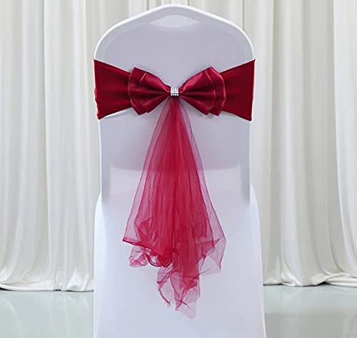 Stuhl-Schärpen aus Stretch-Satin, Schleifen, Stuhlbänder, Dekoration für Hotel, Hochzeit, Empfang, Party, Veranstaltung, Stuhlbezug, Dekoration, Weinrot, 6 Stück von SXXLDNG