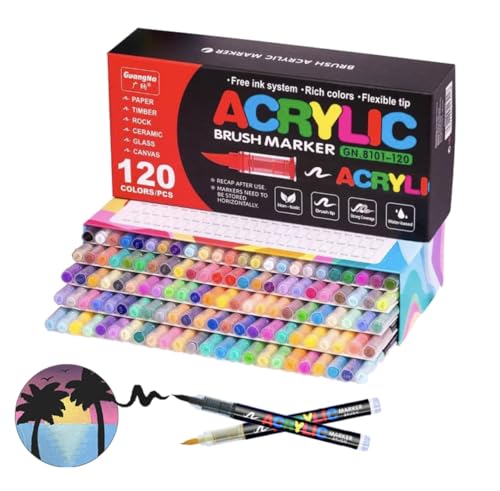 SYACOLOR 120 Acryl-Filzstifte, Filzstifte mit feiner Spitze, flexibel und präzise, überlappbare Opa-Tinte, Malheft, Glas, Keramik, Fels, Holz, Stein, Stoffmalerei(120) von SYACOLOR