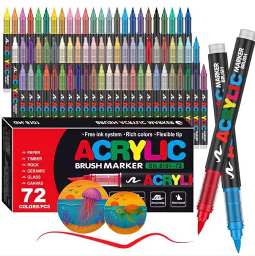 SYACOLOR 72 Acryl-Filzstifte, Filzstifte mit feiner Spitze, flexibel und präzise, überlappbare Opa-Tinte, Malheft, Glas, Keramik, Fels, Holz, Stein, Stoffmalerei(72) von SYACOLOR