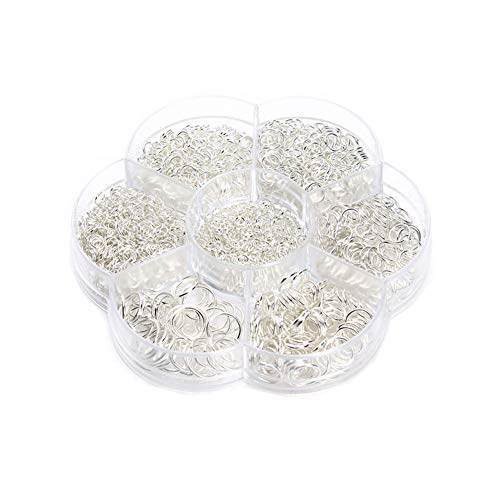 1 Box (1450 Stück 3 mm/4 mm/5 mm/6 mm/7 mm/8 mm/10 mm), verschiedene Größen, Edelstahl, geschlossene offene Binderinge für Halskette, Armband, DIY, Schmuckherstellung, Set (Silber) von SYBL