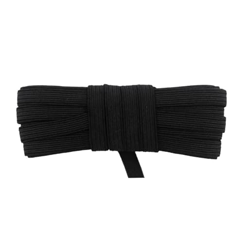 SYBNIKOLF Gummiband für Nähen, 10 Meter flaches elastisches Gurtband, 6 mm, Farbe for Nähen, DIY-Kleidungsstück, Nähzubehör, rot, 6 mm(Black) von SYBNIKOLF
