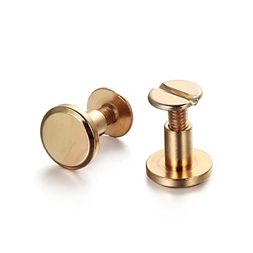 SYBNIKOLF Nieten, Chicago-Schrauben, 10 Sätze Metall-Gurtbandnieten mit doppelt gebogenem Kopf, Flachkopf-Nagelnieten for Gepäck, Ledernieten(Gold,6.5mm) von SYBNIKOLF