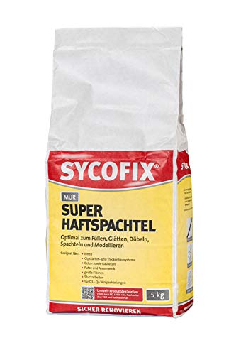 MUR Super Haftspachtel 5 kg mit hohem Weißgrad für Innen zum Füllen, Glätten, Dübeln, Spachteln und Modellieren, Gipskarton Spachtelmasse, für große Flächen, für Stuckarbeiten, Premium Spachtelmasse MUR Super Haftspachtel 5 kg mit hohem Weißgrad für Innen zum Füllen, Glätten, Dübeln, Spachteln und Modellieren, Gipskarton Spachtelmasse, für große Flächen, für Stuckarbeiten, Premium Spachtelmasse von SYCOFIX