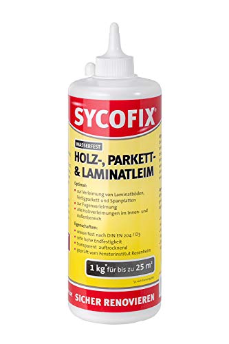SYCOFIX Holzleim wasserfest, Parkett- und Laminat Fugenfüller, transparent auftrocknend, Fugenleim, 1 kg, für alle handelsüblichen Holzarten, Kunstharzleim SYCOFIX Holzleim wasserfest, Parkett- und Laminat Fugenfüller, transparent auftrocknend, Fugenleim, 1 kg, für alle handelsüblichen Holzarten, Kunstharzleim von SYCOFIX