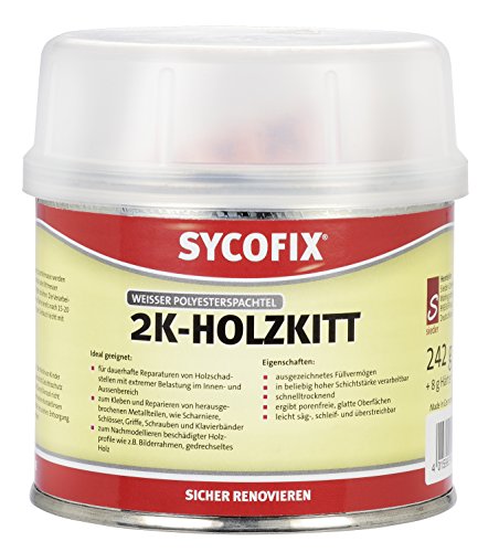 Sycofix 2-K Holzkitt 242 g + 8 g Härter, für innen und außen, zum Verkleben von Holz, Metall, Keramik, Stein, Glas, zweikomponentige Holzspachtelmasse von SYCOFIX