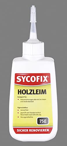 Sycofix Holzleim D3 75 g, für innen und außen, transparent auftrocknend, wasserfest, klebt kraftvoll und sicher, für alle handelsüblichen Holzarten, Kunstharzleim Sycofix Holzleim D3 75 g, für innen und außen, transparent auftrocknend, wasserfest, klebt kraftvoll und sicher, für alle handelsüblichen Holzarten, Kunstharzleim von SYCOFIX